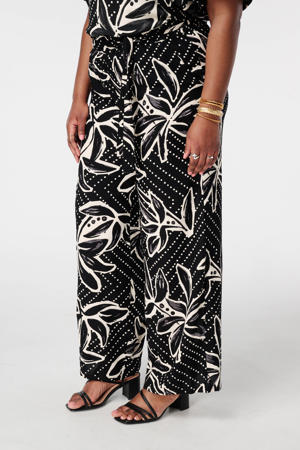 wide leg high waist gebloemde casual broek zwart