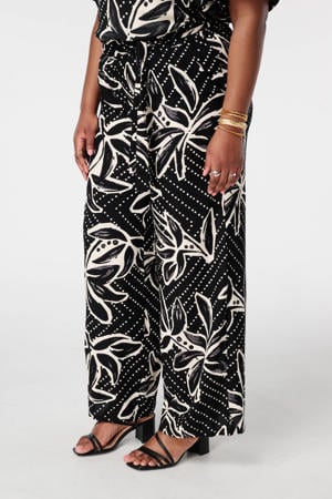 wide leg high waist gebloemde casual broek zwart
