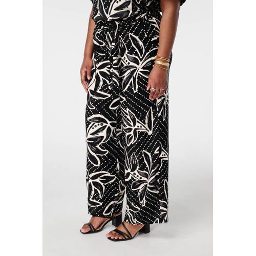 MS Mode wide leg high waist gebloemde casual broek zwart afbeelding