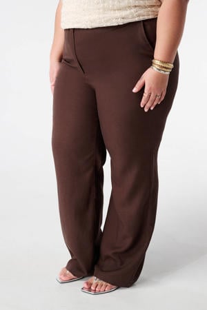 regular high waist pantalon donkerbruin