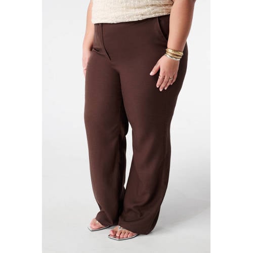 MS Mode regular high waist pantalon donkerbruin afbeelding
