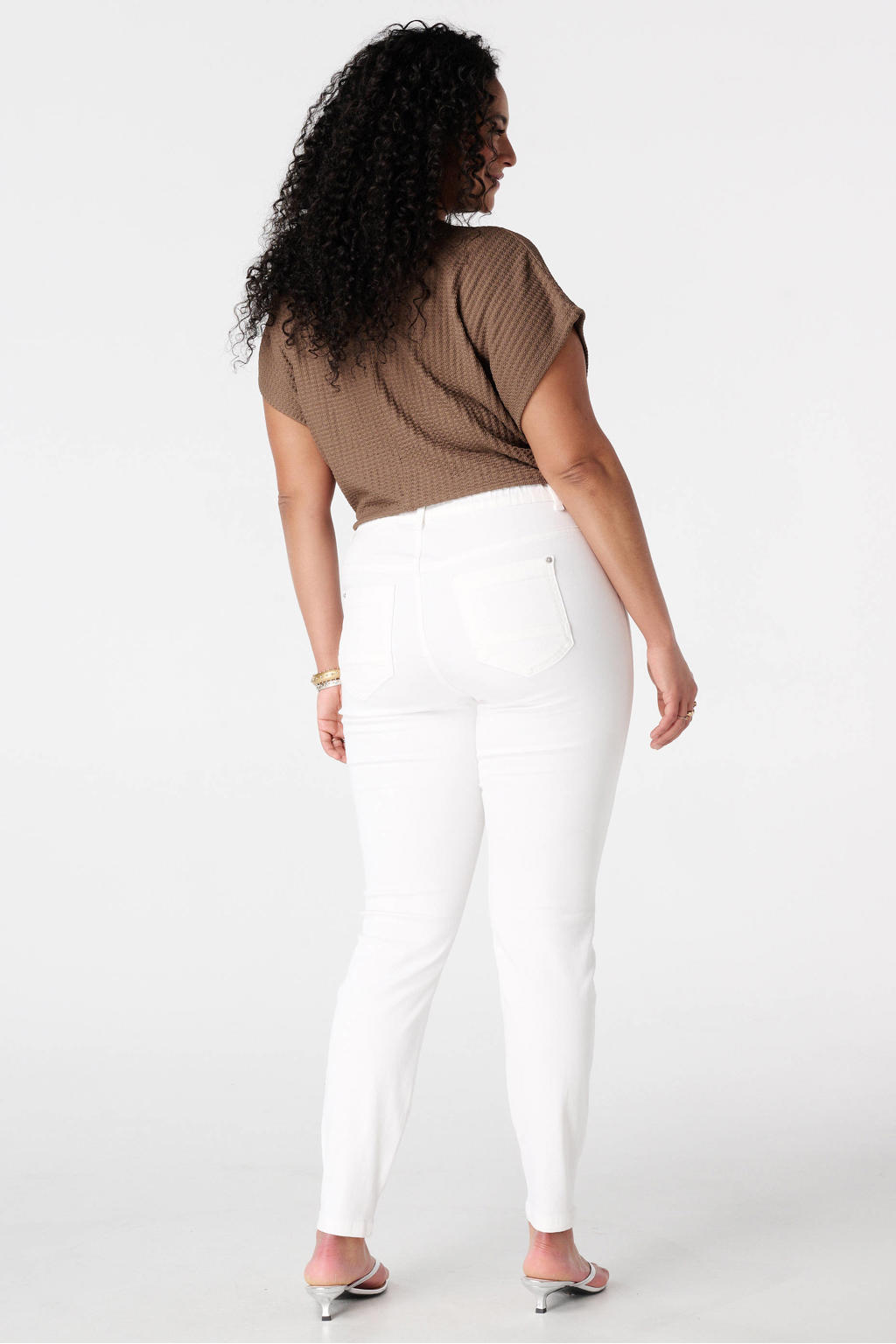 Witte dames MS Mode skinny regular waist tregging van katoen met elastische tailleband en effen