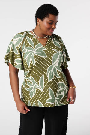 gebloemde T-shirt groen