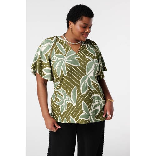 MS Mode gebloemde T-shirt met stippen groen afbeelding