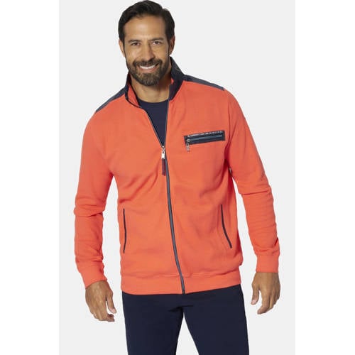 Jan Vanderstorm +FIT Collectie gebreid vest Plus Size LEEVEN koraalrood afbeelding