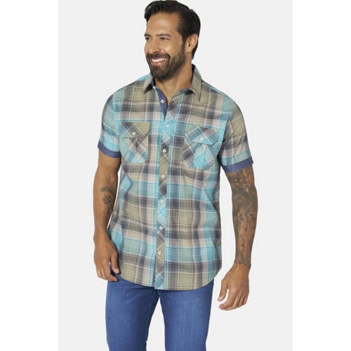 Jan Vanderstorm +FIT Collectie regular geruit casual overhemd Plus Size turquoise afbeelding