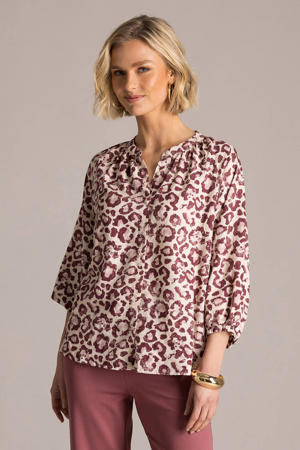 blouse met linnen met dierenprint ecru