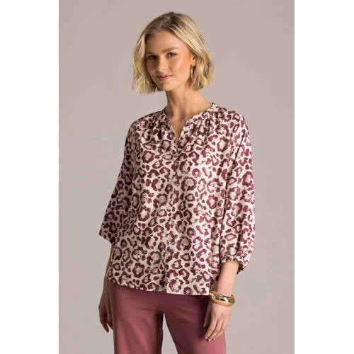 Yest blouse met linnen met dierenprint ecru afbeelding