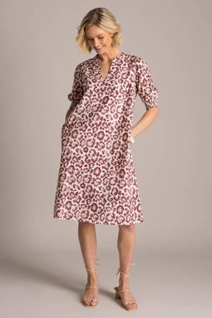 linnen midi jurk met dierenprint roze