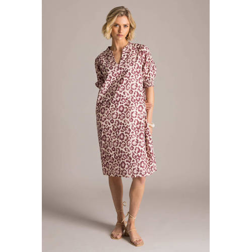 Yest linnen midi jurk met dierenprint roze afbeelding