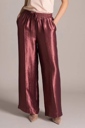 wide leg regular waist broek roodbruin