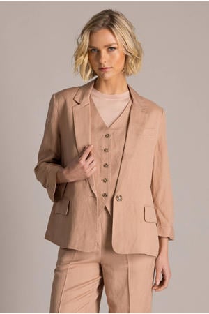 regular blazer met linnen camel