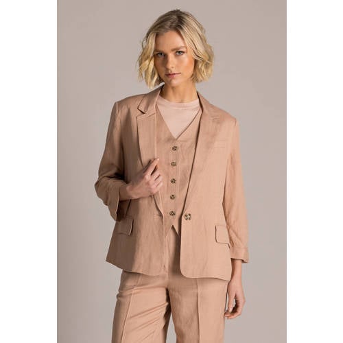 Yest regular blazer met linnen camel afbeelding