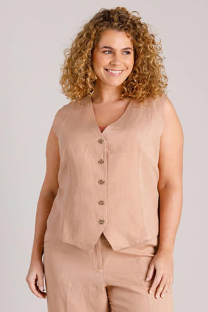 gilet met linnen beige