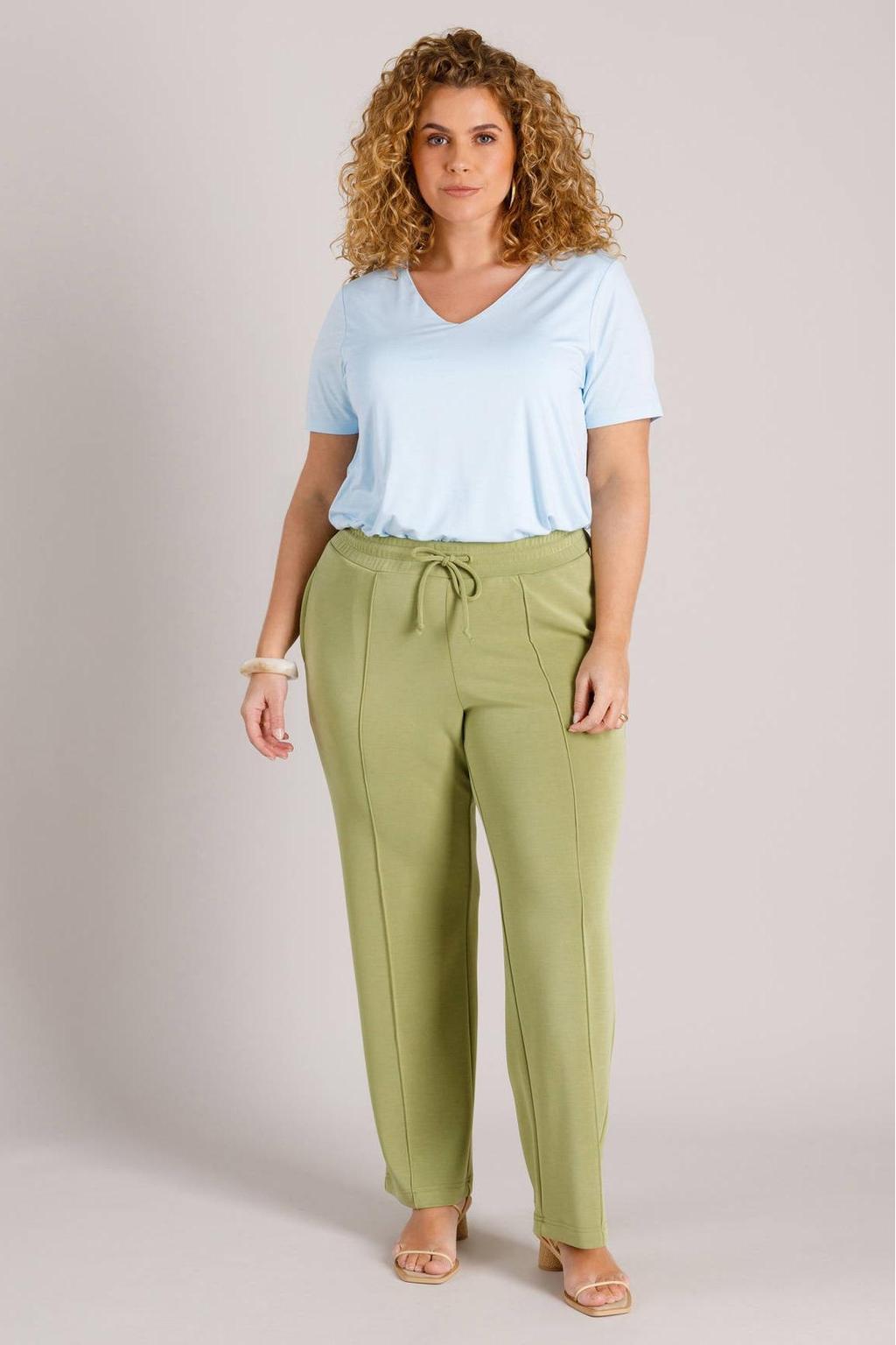 Groene dames Yest Curve slim regular waist broek met elastische tailleband en effen