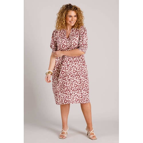 Yest Curve linnen midi jurk met dierenprint ecru afbeelding
