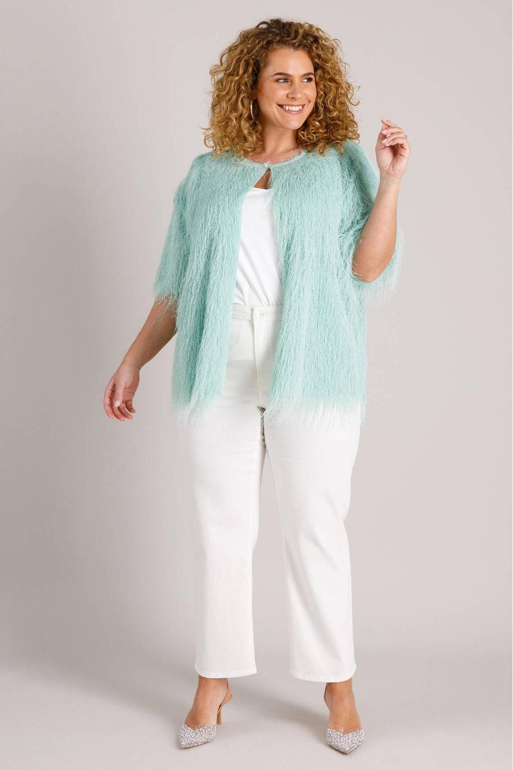 Mintgroene dames Yest Curve gebreid vest met effen, korte mouwen, ronde hals en knoopsluiting