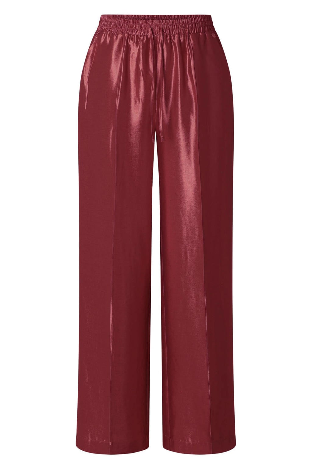 Roodbruine dames Yest Curve wide leg regular waist broek bruin van viscose met elastische tailleband met koord en effen
