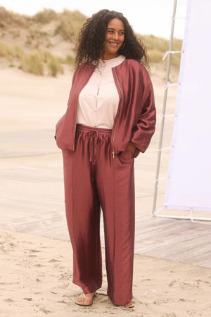 wide leg regular waist broek roodbruin