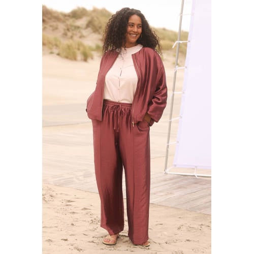 Yest Curve wide leg regular waist broek roodbruin afbeelding