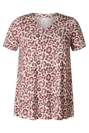 jersey tuniek met panterprint ecru