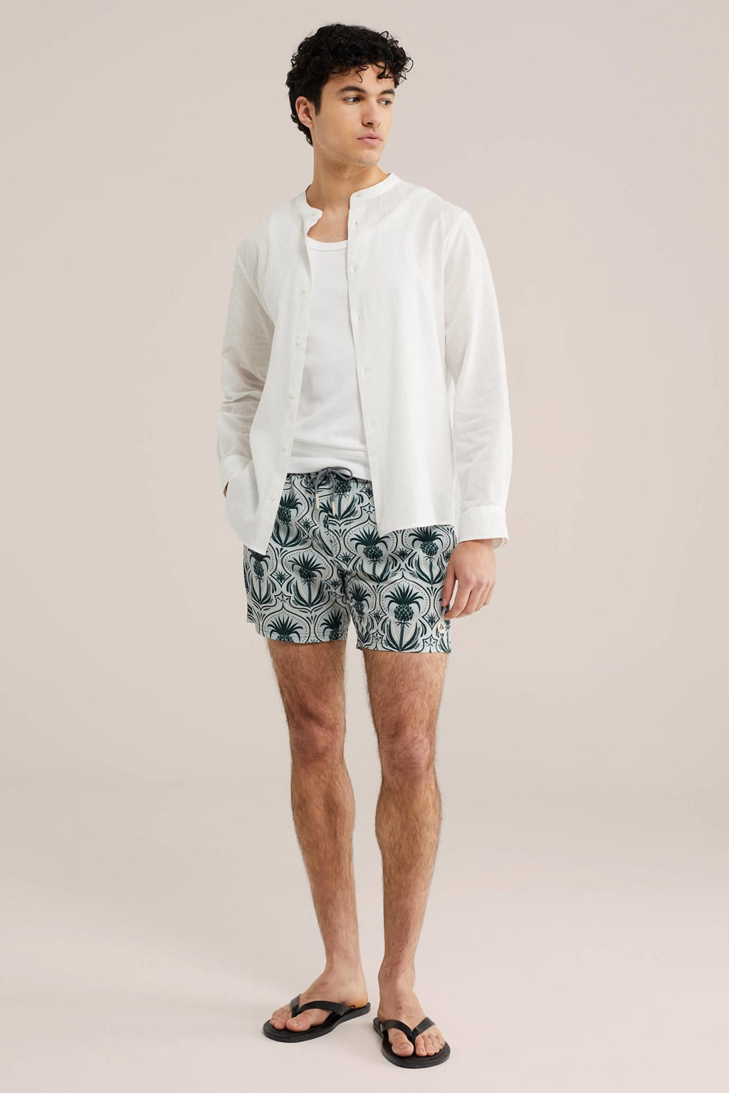 WE Fashion zwemshort met print mintgroen/donkergroen