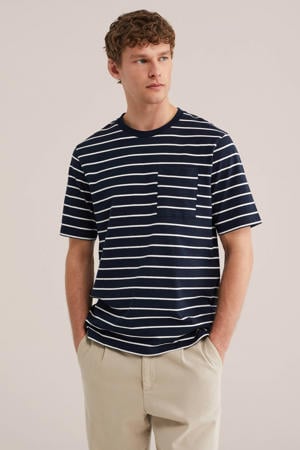 relaxed gestreepte T-shirt met linnen donkerblauw