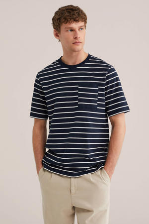 relaxed gestreepte T-shirt met linnen donkerblauw
