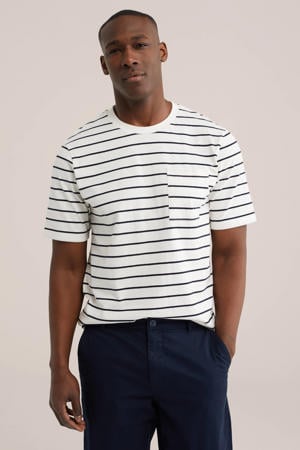 relaxed gestreepte T-shirt met linnen wit