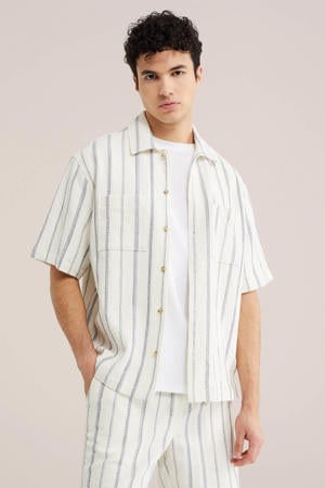 relaxed gestreept casual overhemd beige