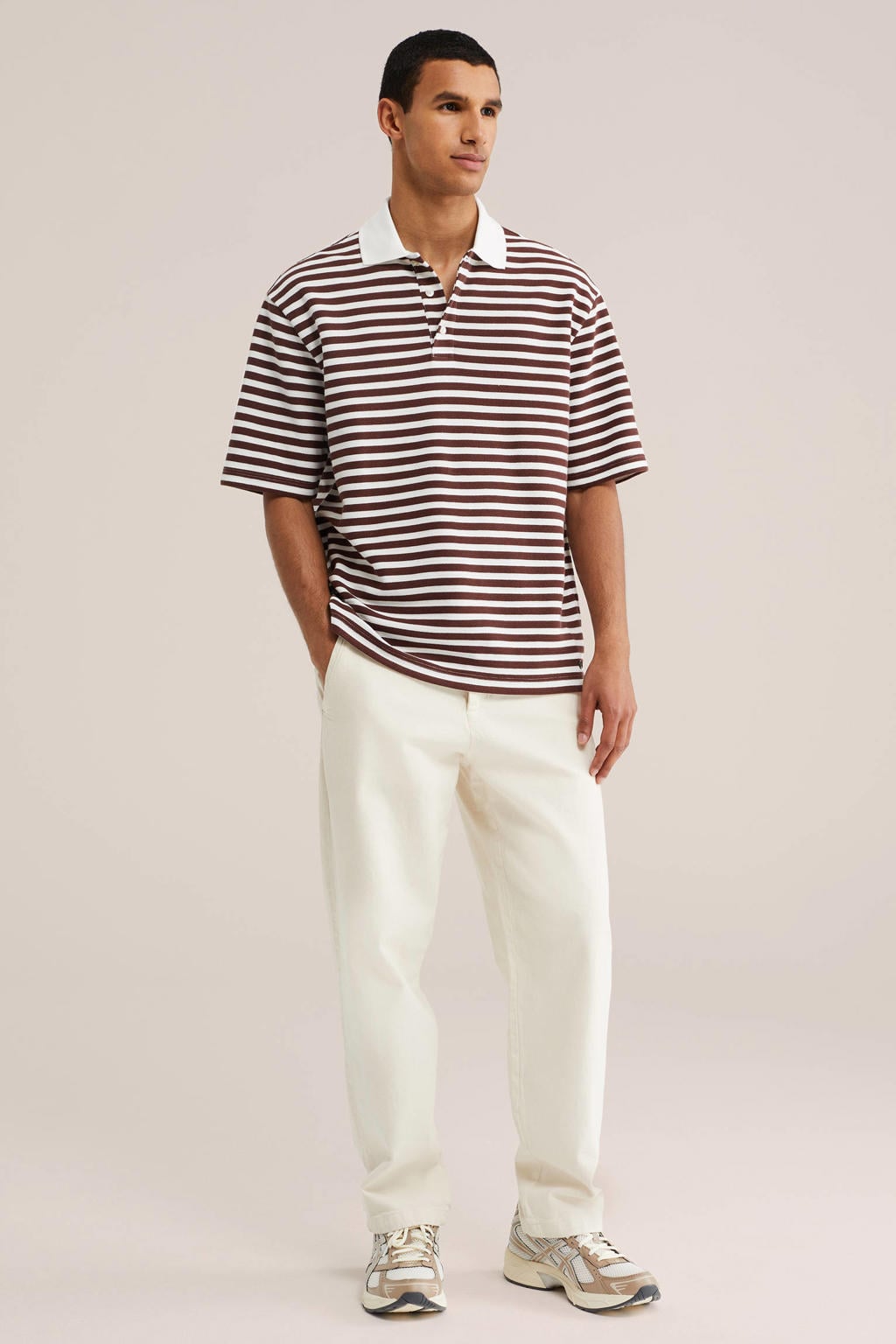 WE Fashion relaxed fit gestreepte polo - donkerrood