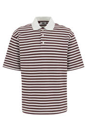 thumbnail: Donkerrode heren WE Fashion van katoen met strepenprint, korte mouwen, polo kraag en knoopsluiting