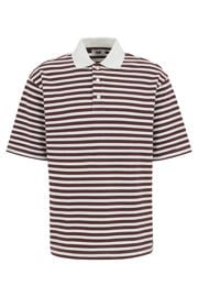 thumbnail: Donkerrode heren WE Fashion van katoen met strepenprint, korte mouwen, polo kraag en knoopsluiting