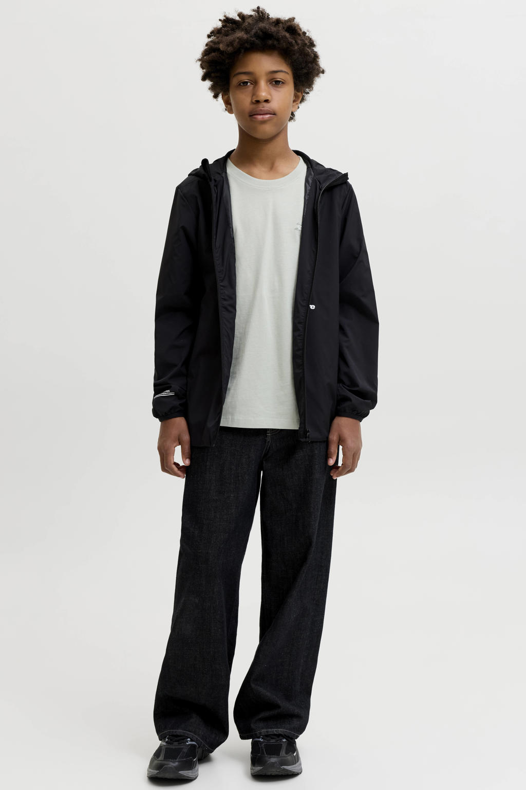 Grijsgroene jongens JACK & JONES JUNIOR T-shirt groen van katoen met backprint en korte mouwen