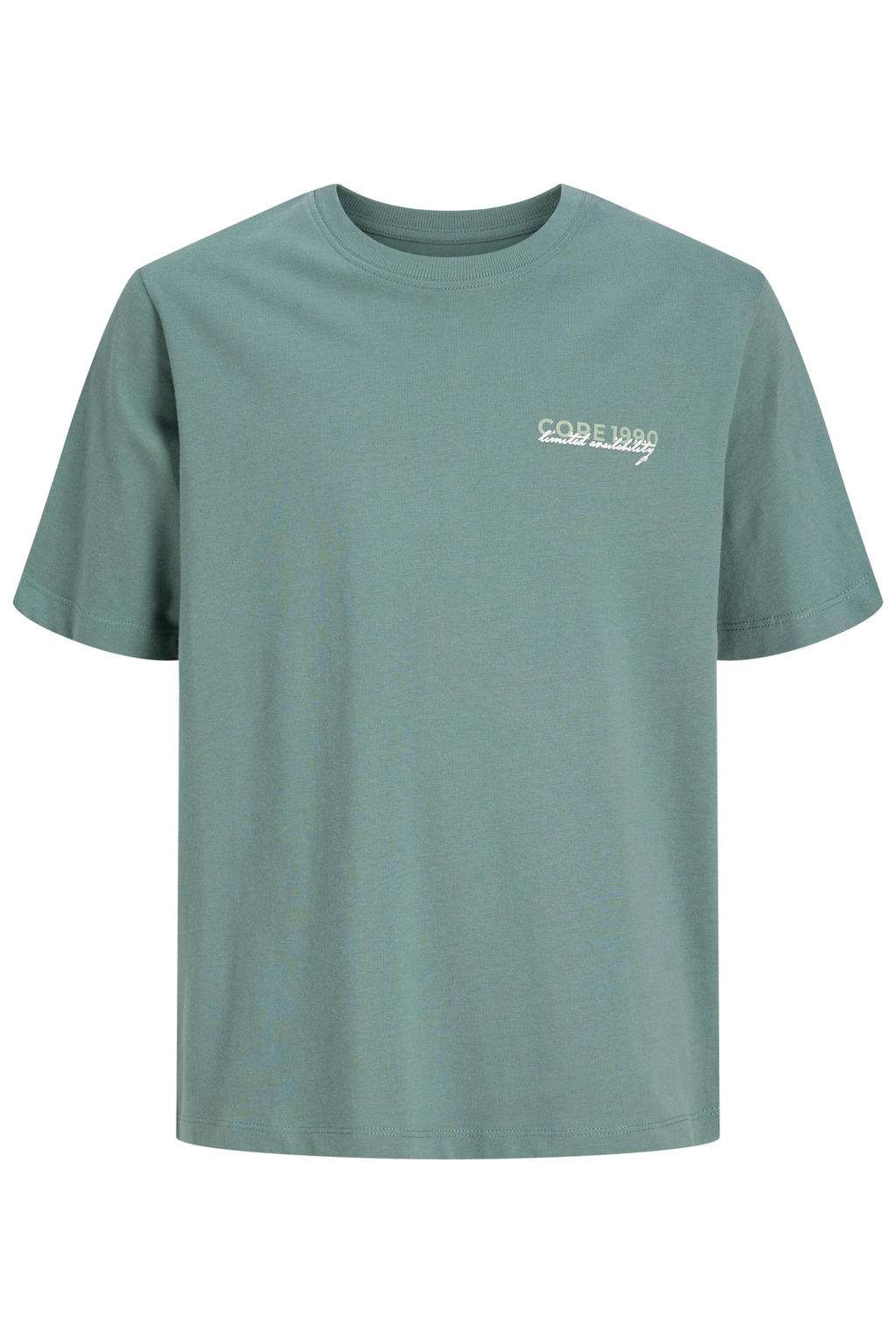 Groene jongens JACK & JONES JUNIOR T-shirt van katoen met backprint, korte mouwen en ronde hals