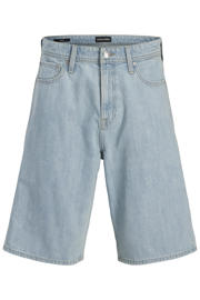 thumbnail: Light blue denim jongens JACK & JONES JUNIOR high waist short van katoen met loose fit, rits- en knoopsluiting en effen