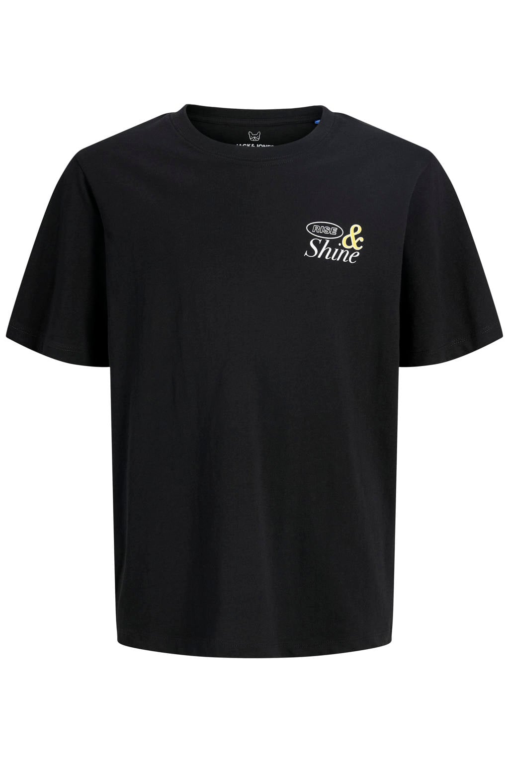 Zwarte jongens JACK & JONES JUNIOR T-shirt van katoen met backprint, korte mouwen en ronde hals