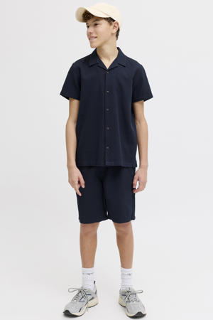korte broek + overhemd met textuur donkerblauw