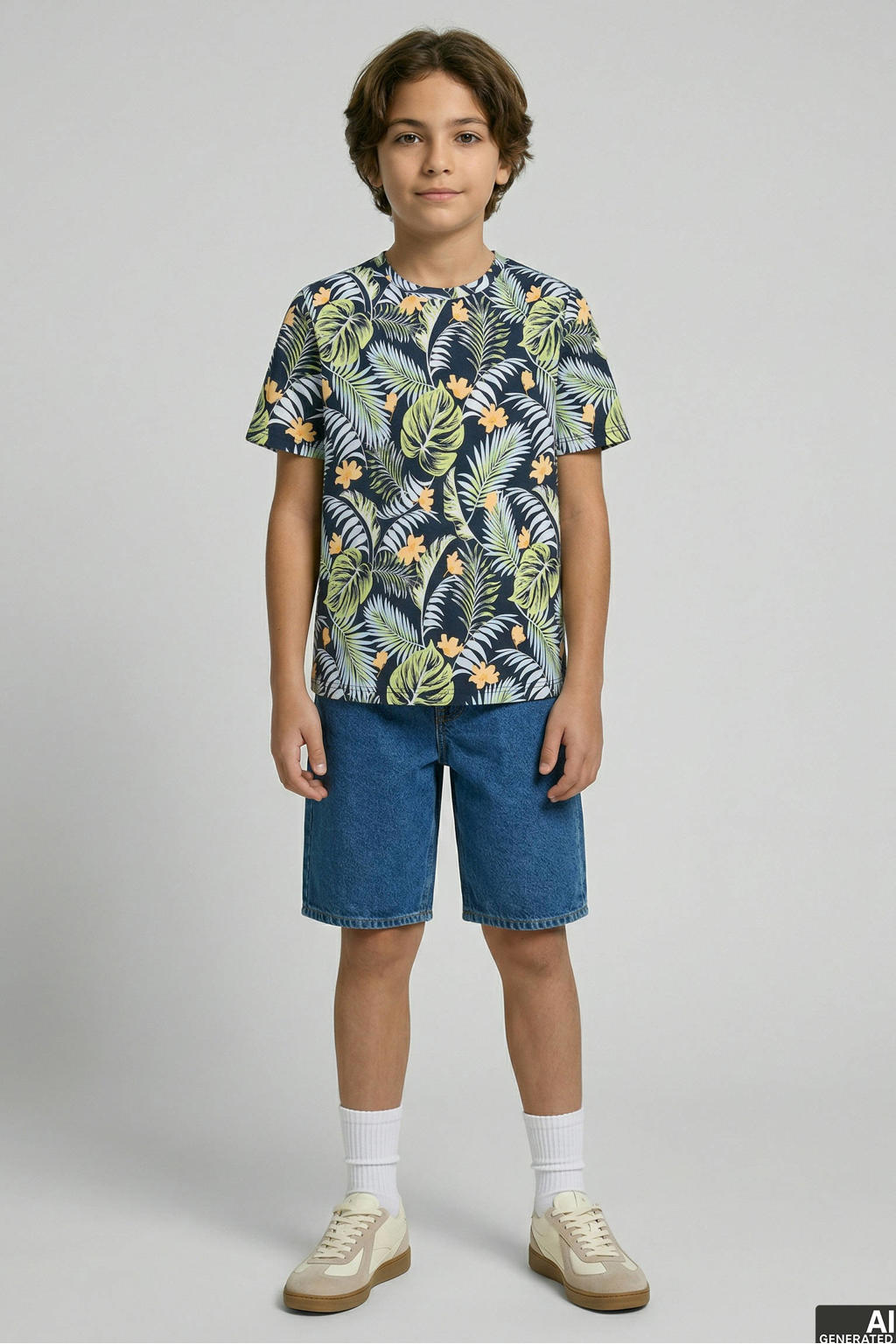 Donkerblauw en groene jongens JJ REBEL JUNIOR T-shirt van katoen met korte mouwen en ronde hals