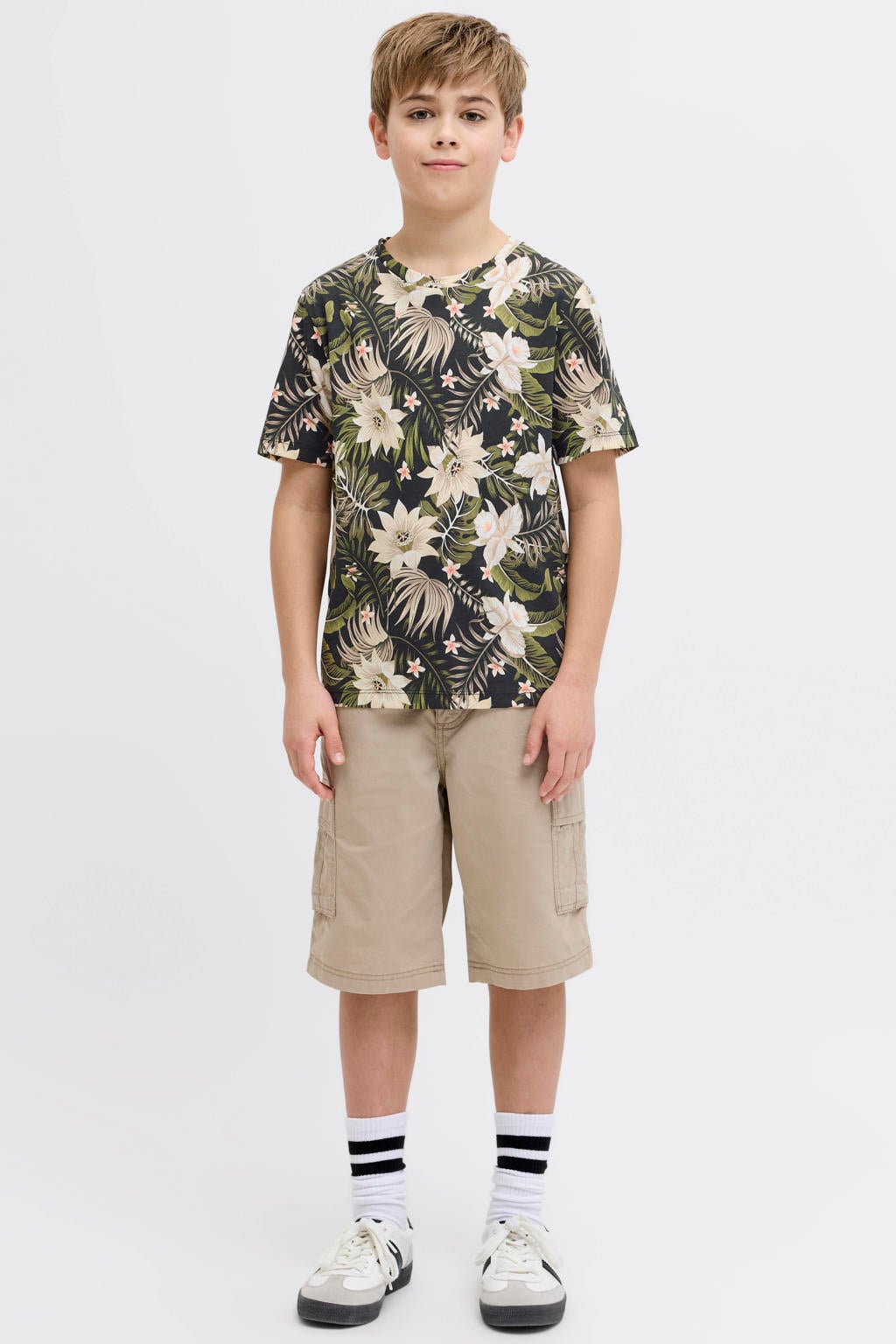 Zwart en groene jongens JJ REBEL JUNIOR T-shirt van katoen met korte mouwen en ronde hals