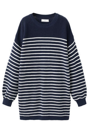 gestreepte jurk fijn gebreid donkerblauw