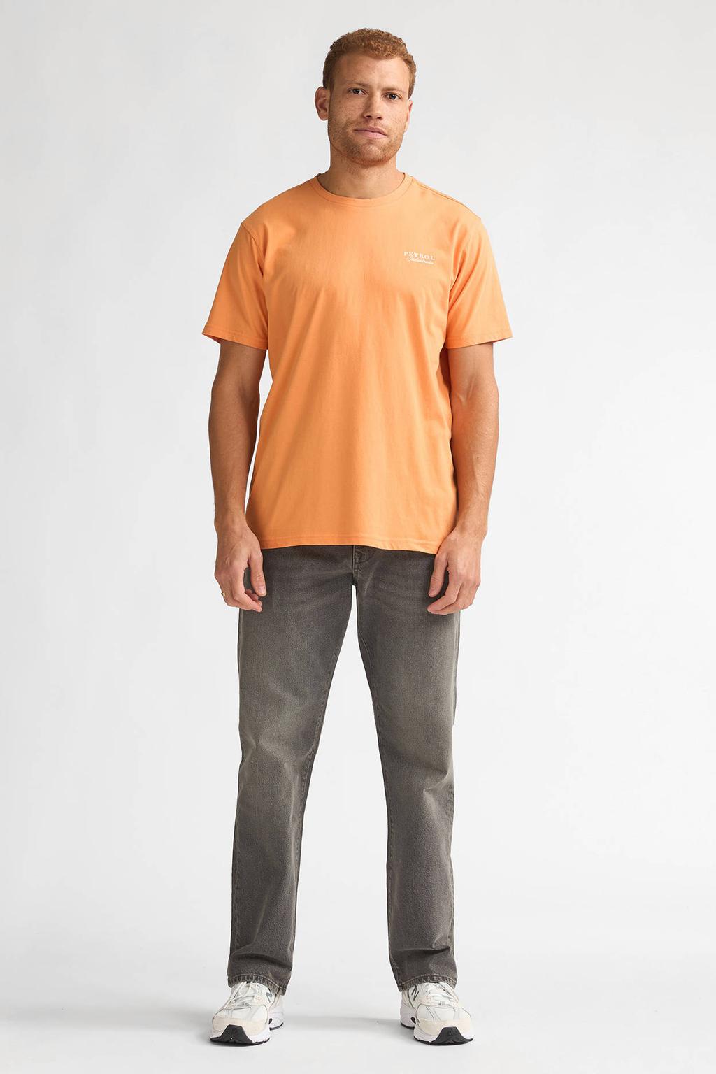 Oranje heren Petrol Industries regular T-shirt van katoen met backprint, korte mouwen en ronde hals