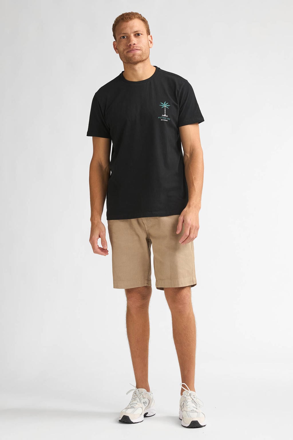Zwarte heren Petrol Industries regular T-shirt van katoen met backprint, korte mouwen en ronde hals