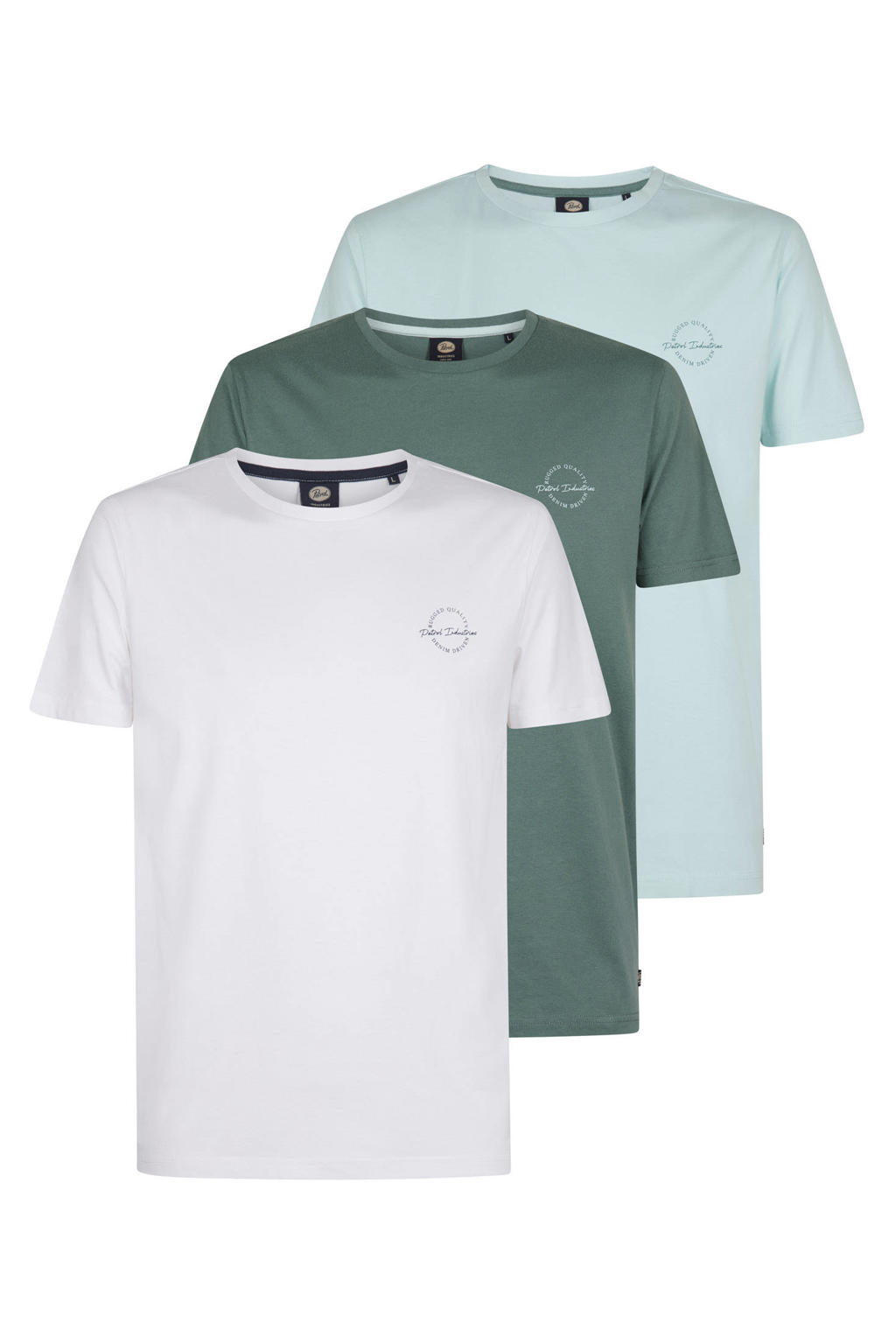 Multikleurige heren Petrol Industries regular T-shirt set van 3 van katoen met logo dessin, korte mouwen en ronde hals