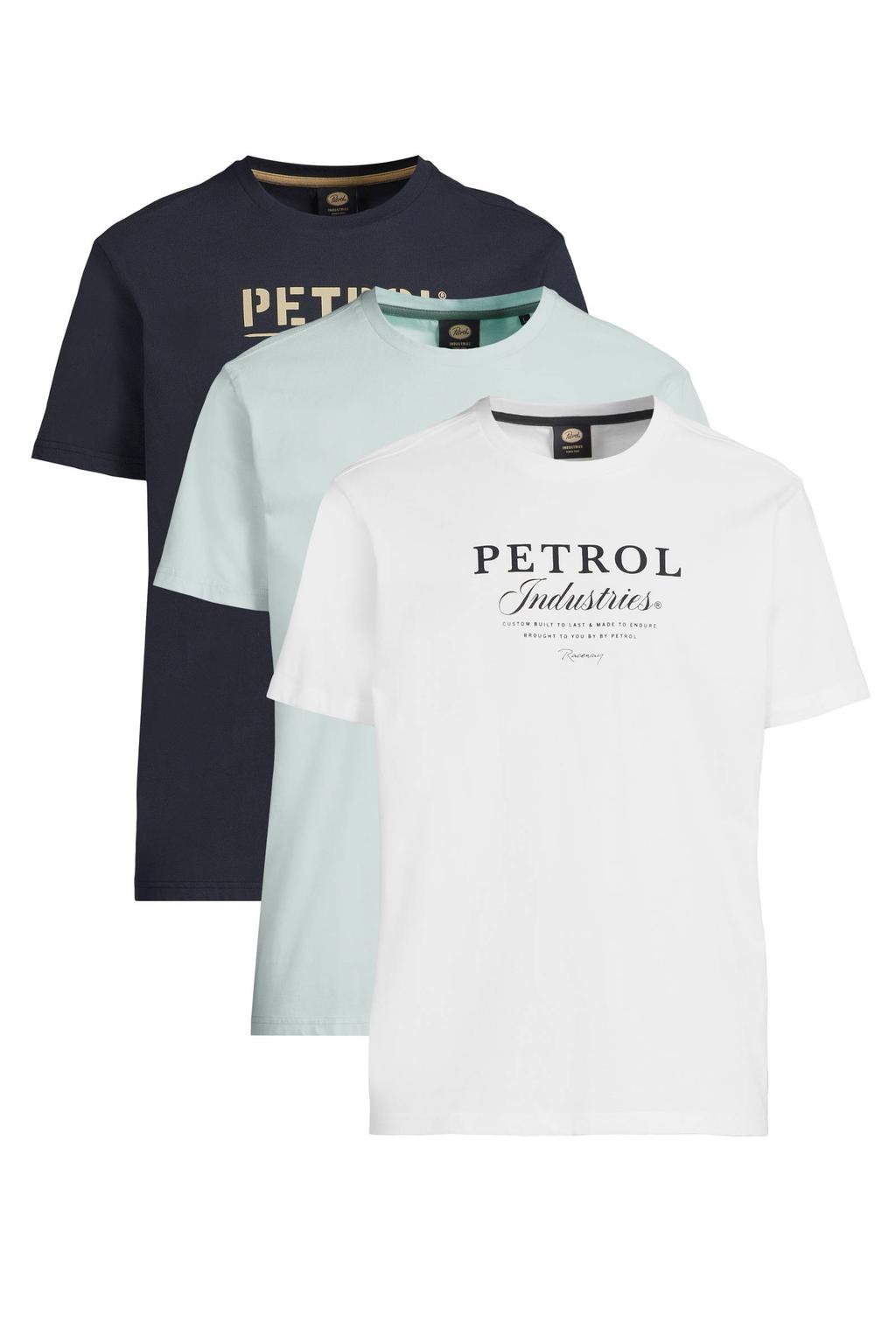 Set van 3 multikleurige heren Petrol Industries regular T-shirt van katoen met printopdruk, korte mouwen en ronde hals