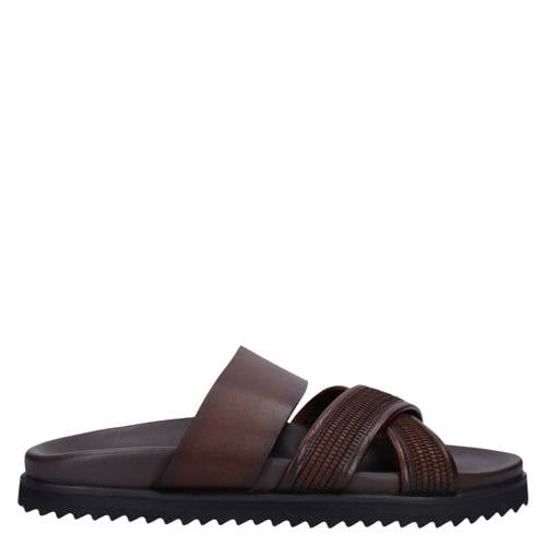 Manfield leren slippers donkerbruin afbeelding