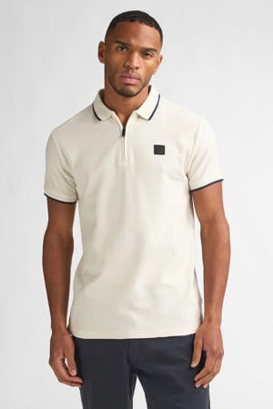 regular polo met ingebreid patroon ecru
