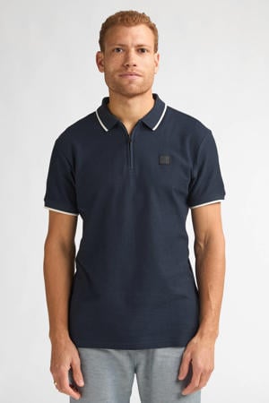 regular polo met ingebreid patroon donkerblauw