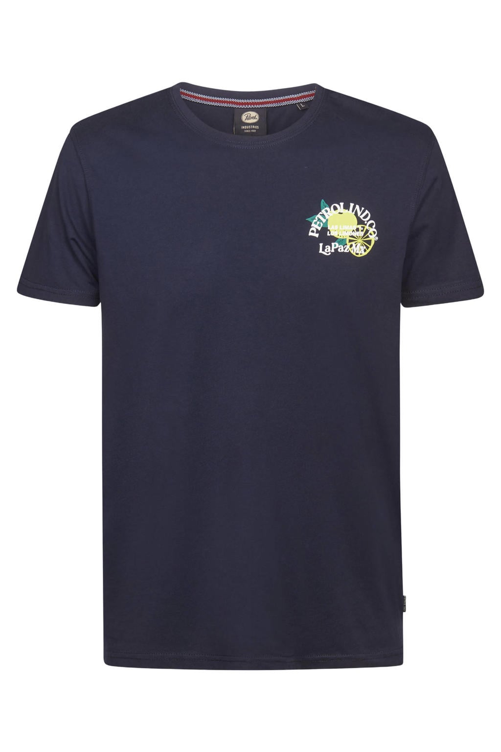 Donkerblauwe heren Petrol Industries regular T-shirt van katoen met backprint, korte mouwen en ronde hals