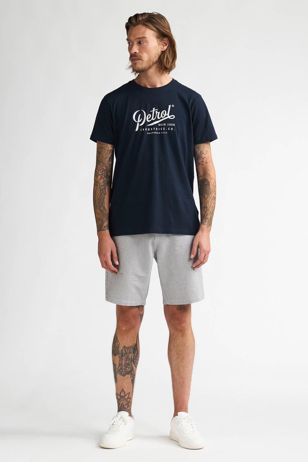 Petrol Industries regular gestreepte chino short ecru